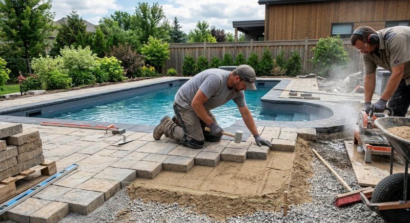 Poolside Hardscaping in Boston, MA